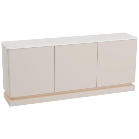 Credenza 3 ante con LED in MDF Beige ed effetto marmo Bianco  - DEVIKA di Pascal MORABITO