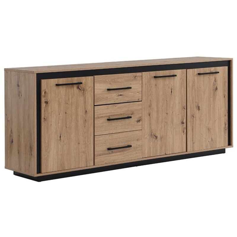 Vente-unique - Credenza 3 ante e 3 cassetti in mdf Naturale e Nero - nalamane