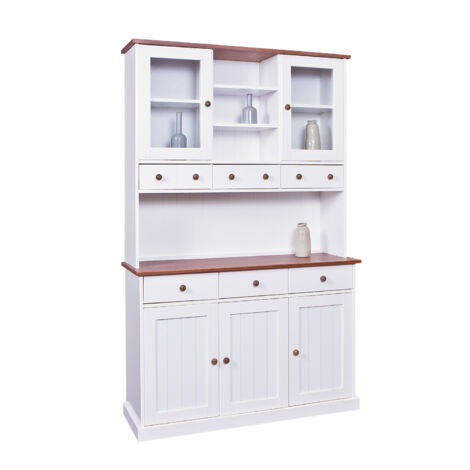 Credenza 3 e 2 ante 131 x 45 x 205 Bianco e Top Marrone