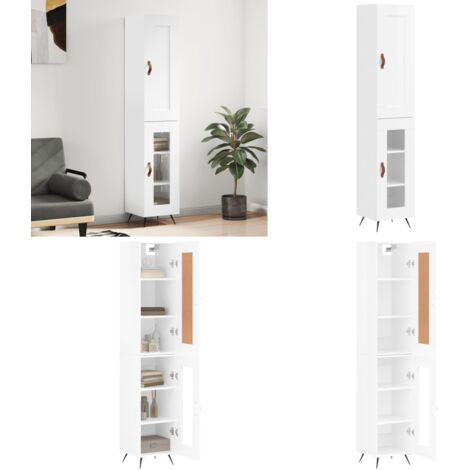 Credenza 34,5x34x180 cm in Legno Multistrato Bianco Lucido - Credenza moderna - Credenza in legno multistrato