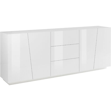 Credenza 4 Ante + 3 Cassetti 220x43x86 cm Vega Bianco Lucido