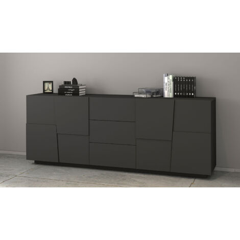 Credenza 4 Ante 3 Cassetti 220x44x86 cm Pongo 4A 3C Grigio Antracite Opaco