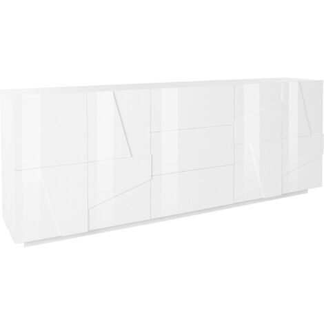 Credenza 4 Ante + 3 Cassetti 224,1x44,2x86 cm Ping Bianco Lucido