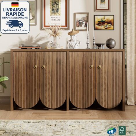 Credenza 4 ante - Esterno noce - 147×40×80 cm - 4 ante, ripiani regolabili e maniglie in alluminio