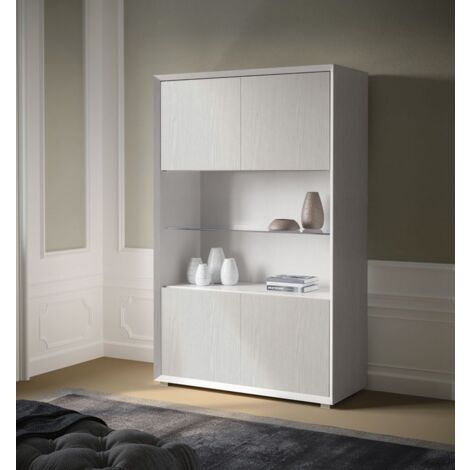 Credenza 4 ante linea Tilt in finitura bianco frassino nuvola Vetro