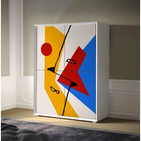 Credenza 4 ante linea Tilt in finitura Bianco opaco con grafica