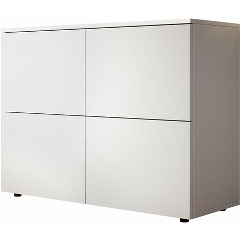 MUEBLES BONITOS Credenza 4 ante Madia Soggiorno Stile Scandinavo Mobile Sala da Pranzo 90x68x34cm Modello Zoel Sonoma e Bianco Finitura Opaca