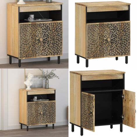 Credenza 60x33x75 cm in Legno Massello di Mango - Credenza retrò - Credenza con motivo floreale
