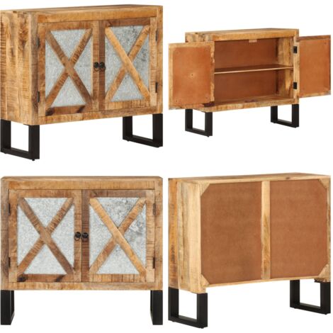 Credenza 80x30x71 cm in Legno Grezzo Massello Mango e Metallo - Credenza in legno grezzo - Credenza in metallo