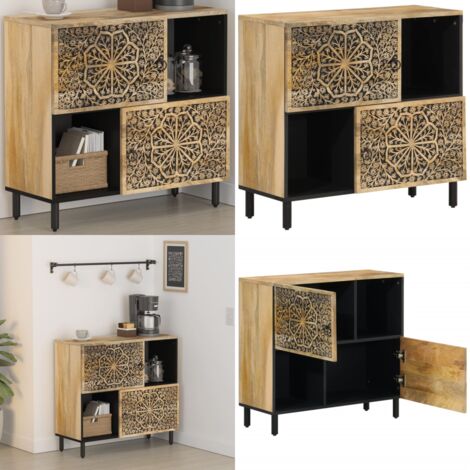 Credenza 80x33x75 cm in Legno Massello di Mango - Credenza con motivo floreale - Credenza in legno massello