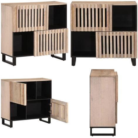 Credenza 80x34x75 cm in Legno Massello di Mango - Credenza industriale - Credenza in acciaio