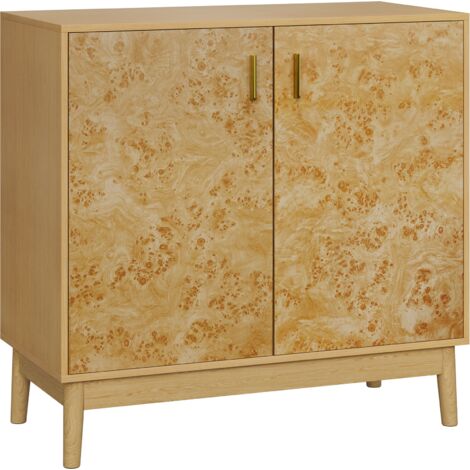 Credenza 80x38x77.5cm, con Ripiani Regolabili, Struttura Resistente, MDF e Legno, Giallo, per Ingresso