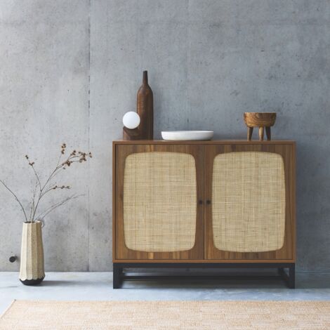Credenza a 2 ante in canna e legno, 100cm