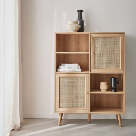 Credenza a 2 ante in canna e legno, 90cm