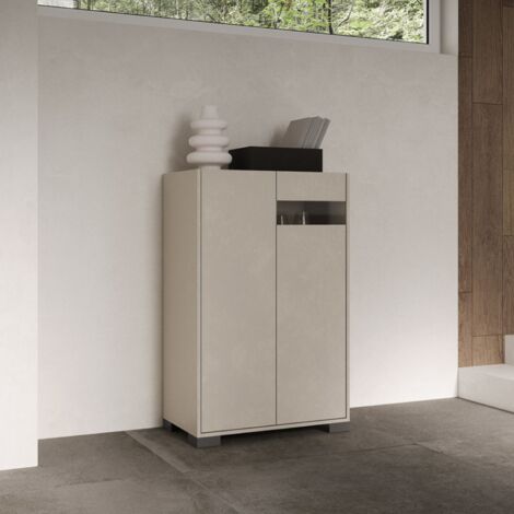 Credenza a 2 ante ROJAS Grigio con inserto in vetro Fume' 70x110 cm