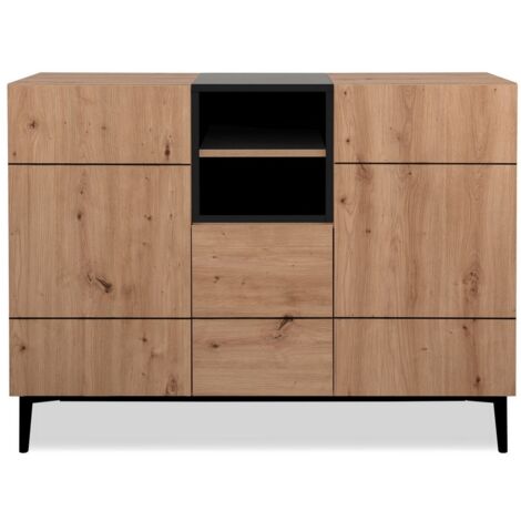 Credenza a 3 ante e 2 vani L120 cm - Decorazione legno e nero