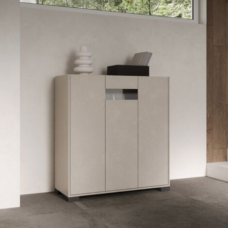 Credenza a 3 ante ROJAS Grigio con inserto in vetro Fume' 103x110 cm