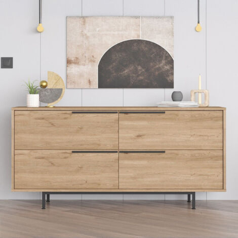 Credenza a 4 ante con finitura legno e metallo nero 160x75cm ABEY