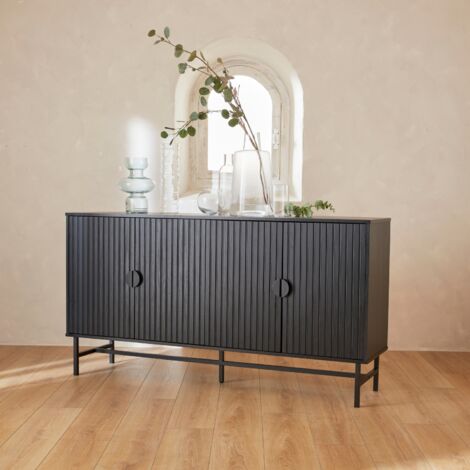 Credenza a 4 ante scanalata effetto legno, 157.5cm