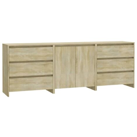 Credenza a buffet cassettiera mobiletto portaoggetti cucina soggiorno salotti 3 pezzi legno ingegnerizzato Sonoma beige 020037103