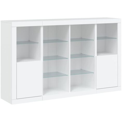 Credenza a buffet cassettiera mobiletto portaoggetti organizer per cucina soggiorno salotto con luci a LED 3 pezzi legno ingegnerizzato bianco 020037197