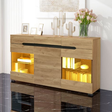 Credenza a LED moderna credenza per mobili da soggiorno 3 ante 3 cassetti Cassettiera moderna con molto spazio per riporre il tuo spazio abitativo
