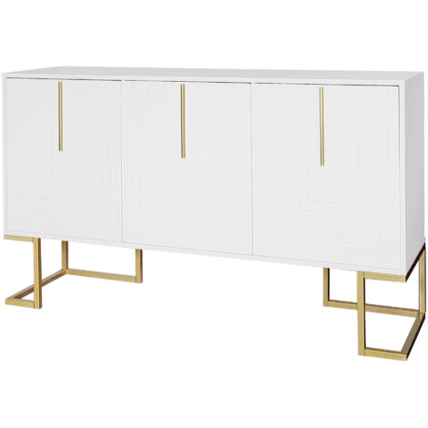 Credenza a tre ante con ripiani regolabili ante a U maniglie e base in metallo adatta per sale da pranzo e cucine colore bianco