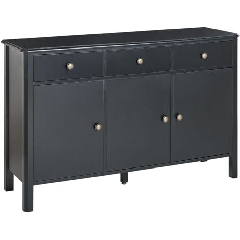 Credenza a tre ante MDF cassetti nero e pomelli oro Olate
