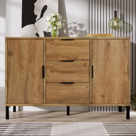 Credenza alta 120x40x76cm, cassettiera, mobile da cucina e soggiorno, marrone, 2 ante + 3 cassetti, con ripiani regolabili