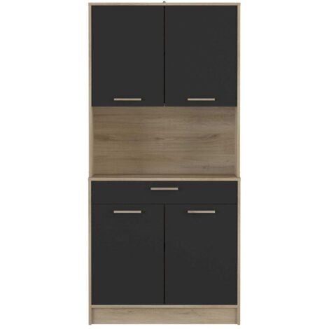Credenza Alta 4 Ante 1 Cassetto, Decoro Rovere e Nero - L83 x H176 cm - Dolce