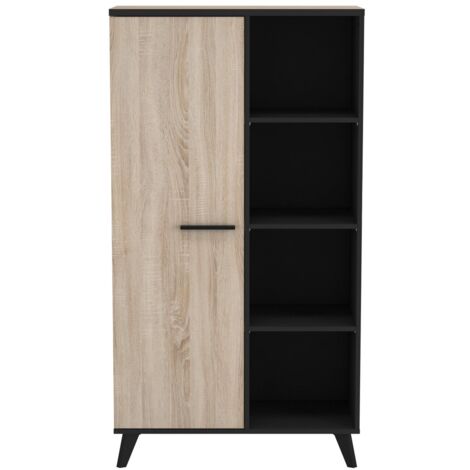 Credenza alta a 1 ante e 4 scomparti L83 cm - Effetto quercia e nero