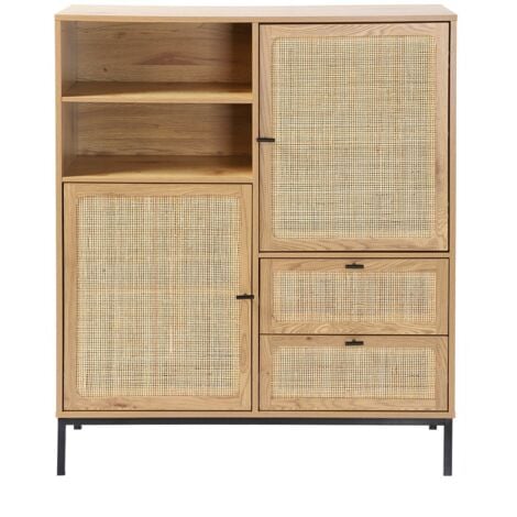 Credenza Alta con Facciate in Rattan Naturale - L100 x H120 cm - JAYA