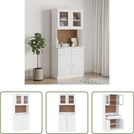 Credenza alta -  Credenza ALTA Bianca 77x35x165 cm in Legno Massello di Pino