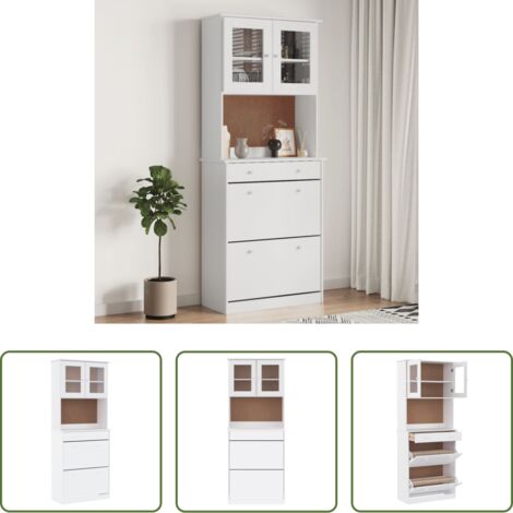 Credenza alta -  Credenza ALTA Bianca 77x35x188 cm in Legno Massello di Pino