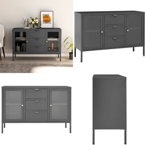 Credenza Antracite 105x35x70 cm in Acciaio e Vetro Temperato - Credenza in vetro temperato - Credenza antracite