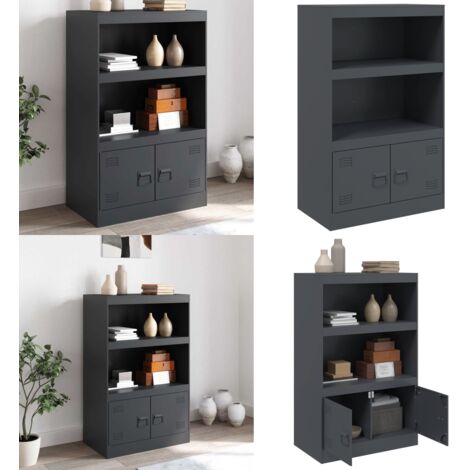 Credenza Antracite 67x39x107 cm in Acciaio - Credenza antracite - Credenza con maniglie