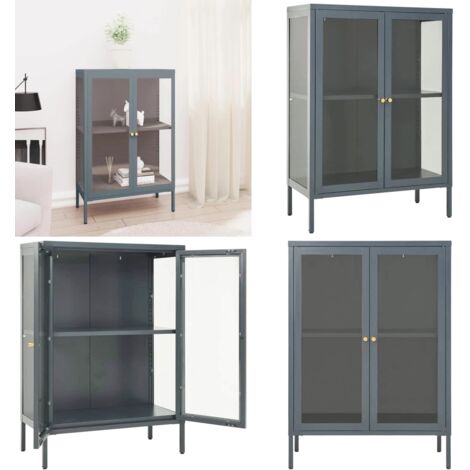Credenza Antracite 75x35x105 cm in Acciaio e Vetro - Credenza in vetro - Credenza antracite