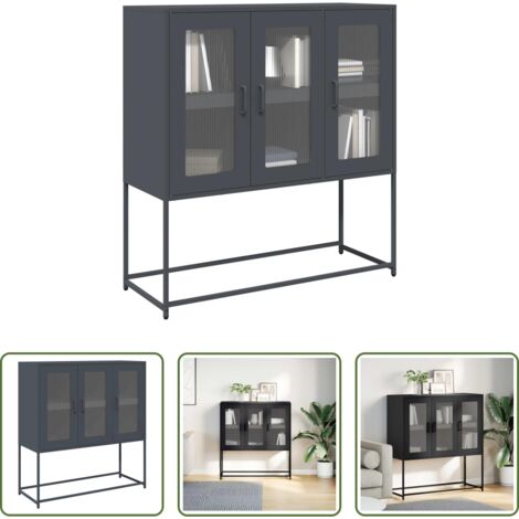 Credenza antracite -  Credenza Antracite 100,5x39x107 cm in Acciaio Laminato a Freddo