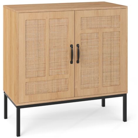 Credenza  Armadietto boho asimmetrico ripiano regolabile 3 posizioni armadio rattan cucina Naturale