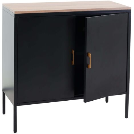 Credenza armadietto con 2 sportelli HHG-926 metallo MDF 90x90x40cm nero