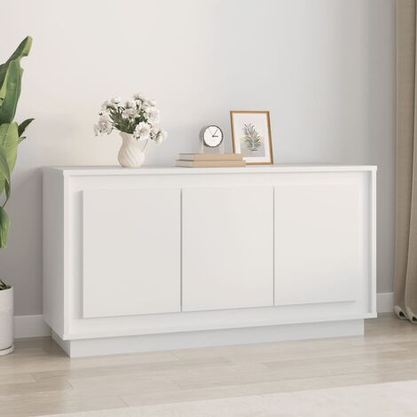Credenza, Armadietto Cucina, Madia per salotto Bianca 102x35x55 cm in Legno Multistrato KLEW89857 BonneVie