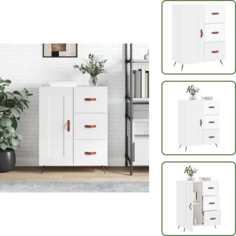 Credenza, Armadietto Cucina, Tavolo da Buffet, Mobiletto Sala da Pranza 69,5x34x90 cm in Legno Multistrato Bianco Lucido KLEW68551 BonneVie