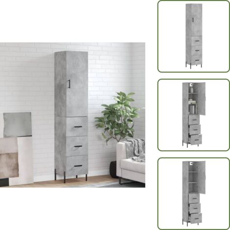 Credenza, Armadietto Cucina, Tavolo da Buffet, Mobiletto Sala da Pranza Grigio Cemento 34,5x34x180 cm in Legno Multistrato KLEW10938 BonneVie