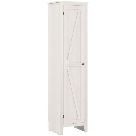 Credenza  Armadio alto autoportante torre stoccaggio 4 ripiani porta singola Bianco