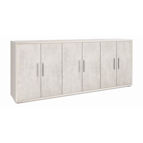 Credenza Armadio Basso Legno Mobile 6 Ante 200 Bianco Ripiani TV Moderno
