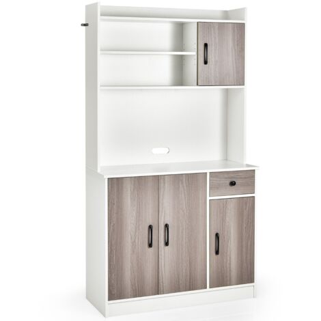 Credenza  Armadio cucina alto 180cm stazione ricarica integrata buffet vetrina piano microonde cassetto Bianco