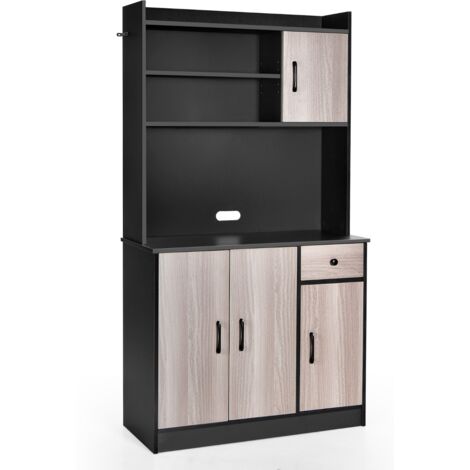 Credenza  Armadio cucina alto 180cm stazione ricarica integrata buffet vetrina piano microonde cassetto Nero