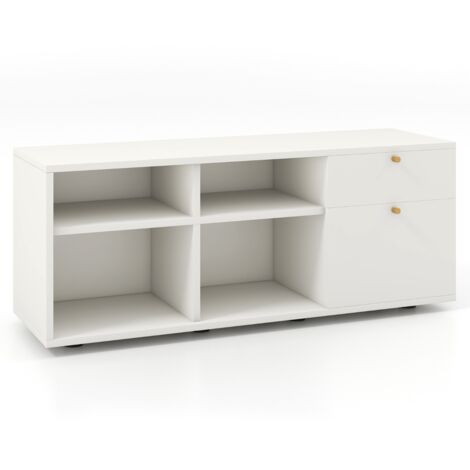 Credenza  Armadio portaoggetti 2 cassetti 4 cubi piedini regolabili mobiletto espositore pavimento casa Bianco