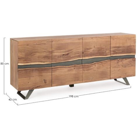 Credenza "Aron" con struttura in legno di acacia e gambe in acciaio, stile moderno -4 Ante