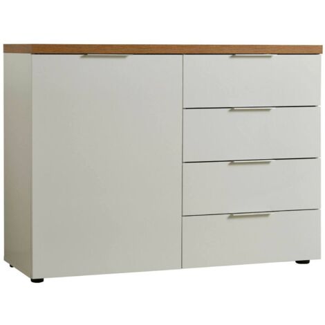 Credenza Bagwis, Madia 2 Ripiani, 4 Cassetti Made in Italy, 43x120x89h cm Bianco Lucido